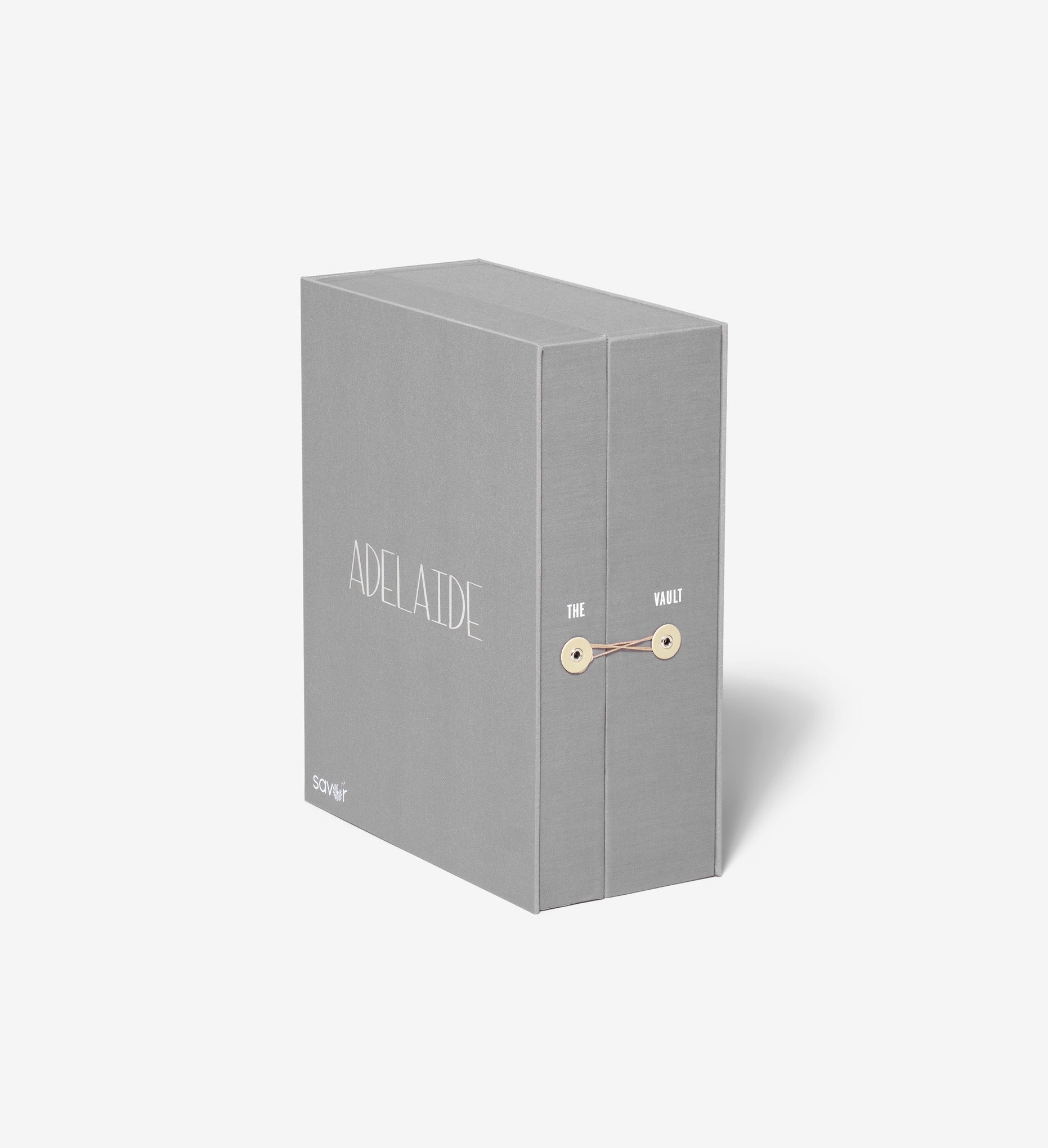 single closed slate desk vault organizer box personalized with adelaide.