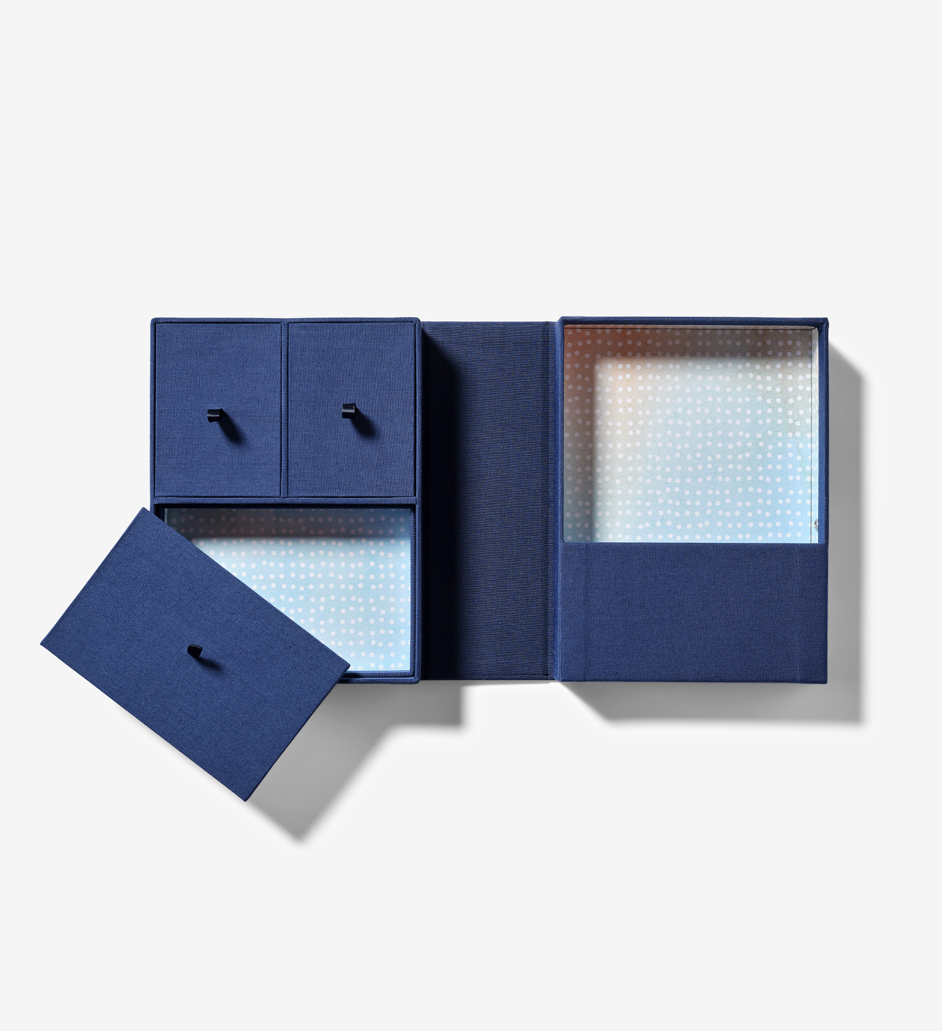 open something blue travel story box in colorful inside color.