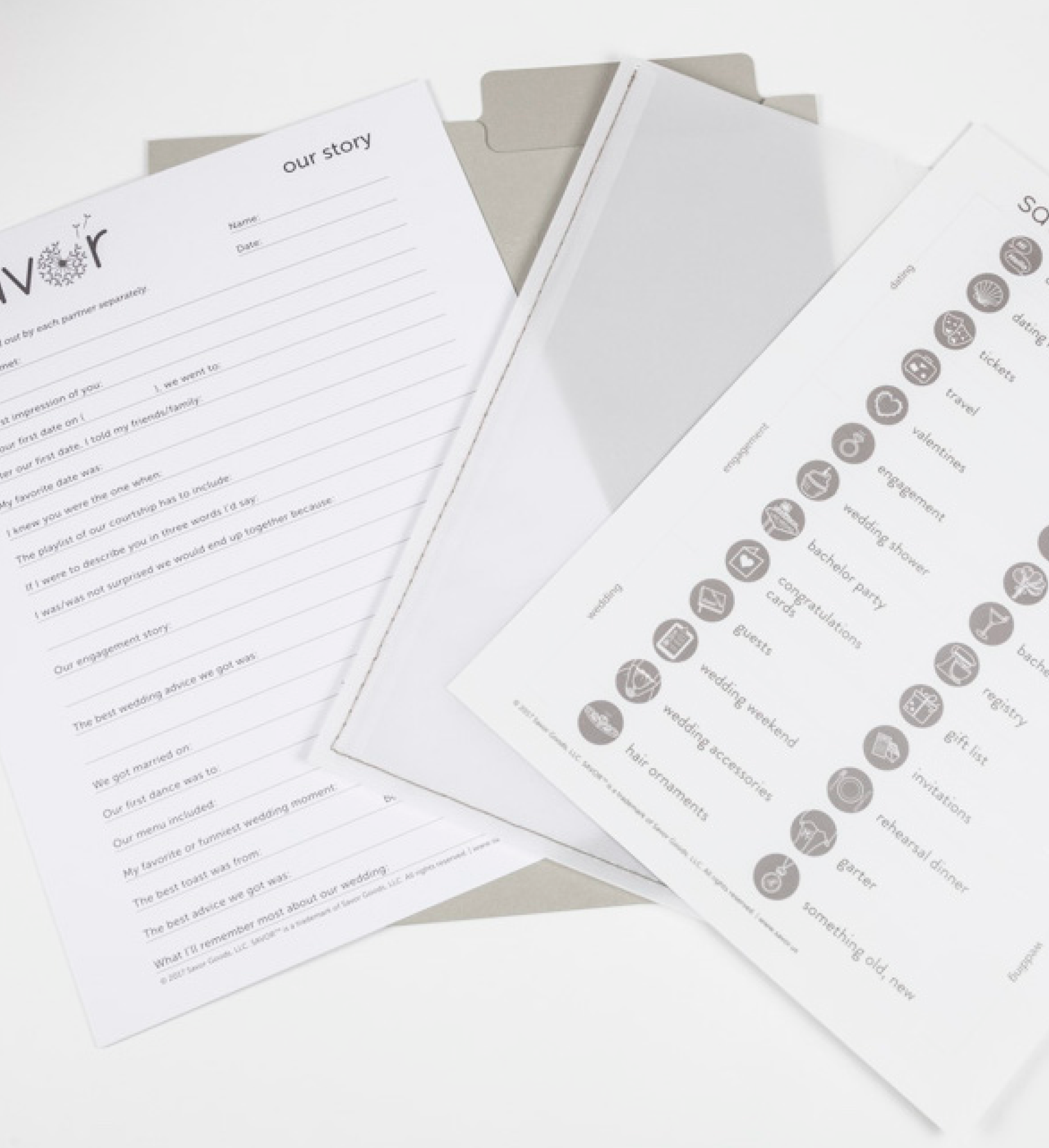 accesories that come with the deluxe keepsake box. Folder, form to fill out and labels.