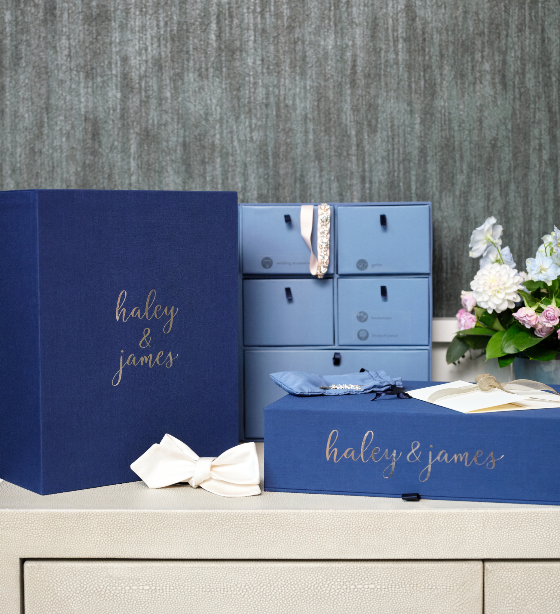 savor something blue wedding deluxe keepsake combo personalized with 'haley & james'