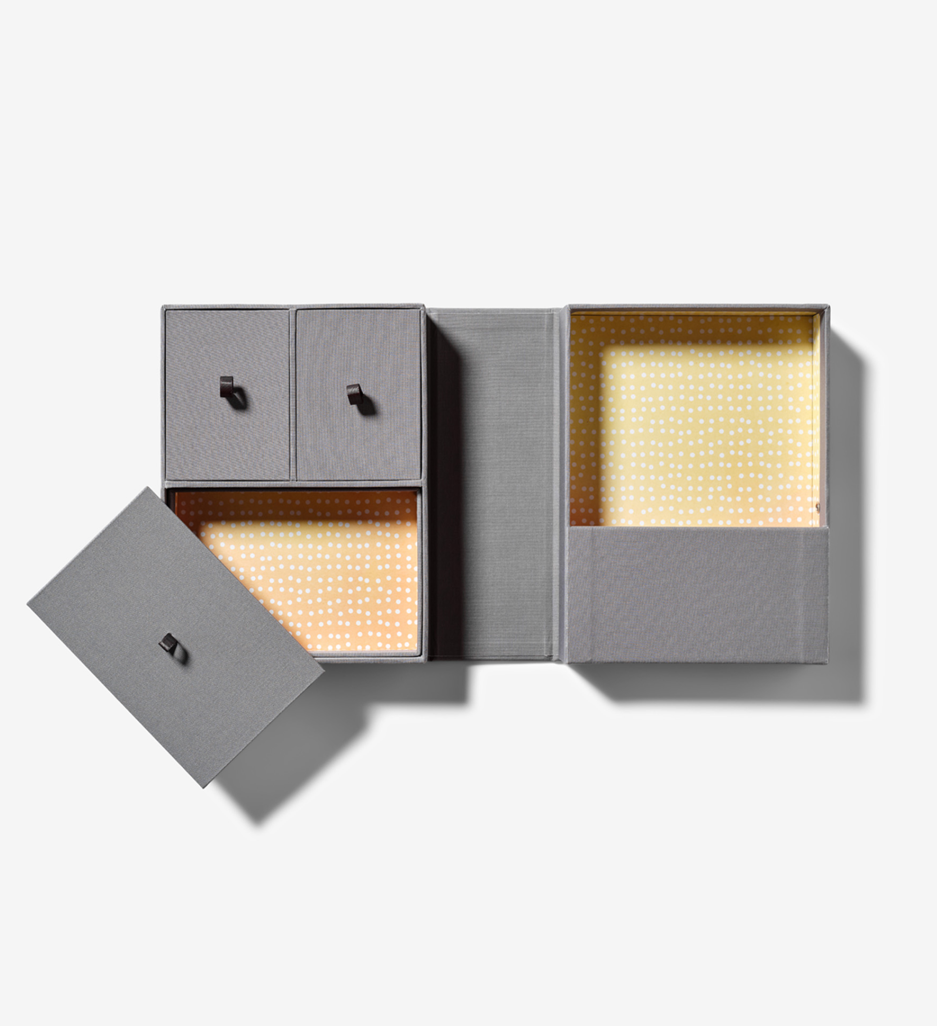 open slate travel story box in yellow inside color