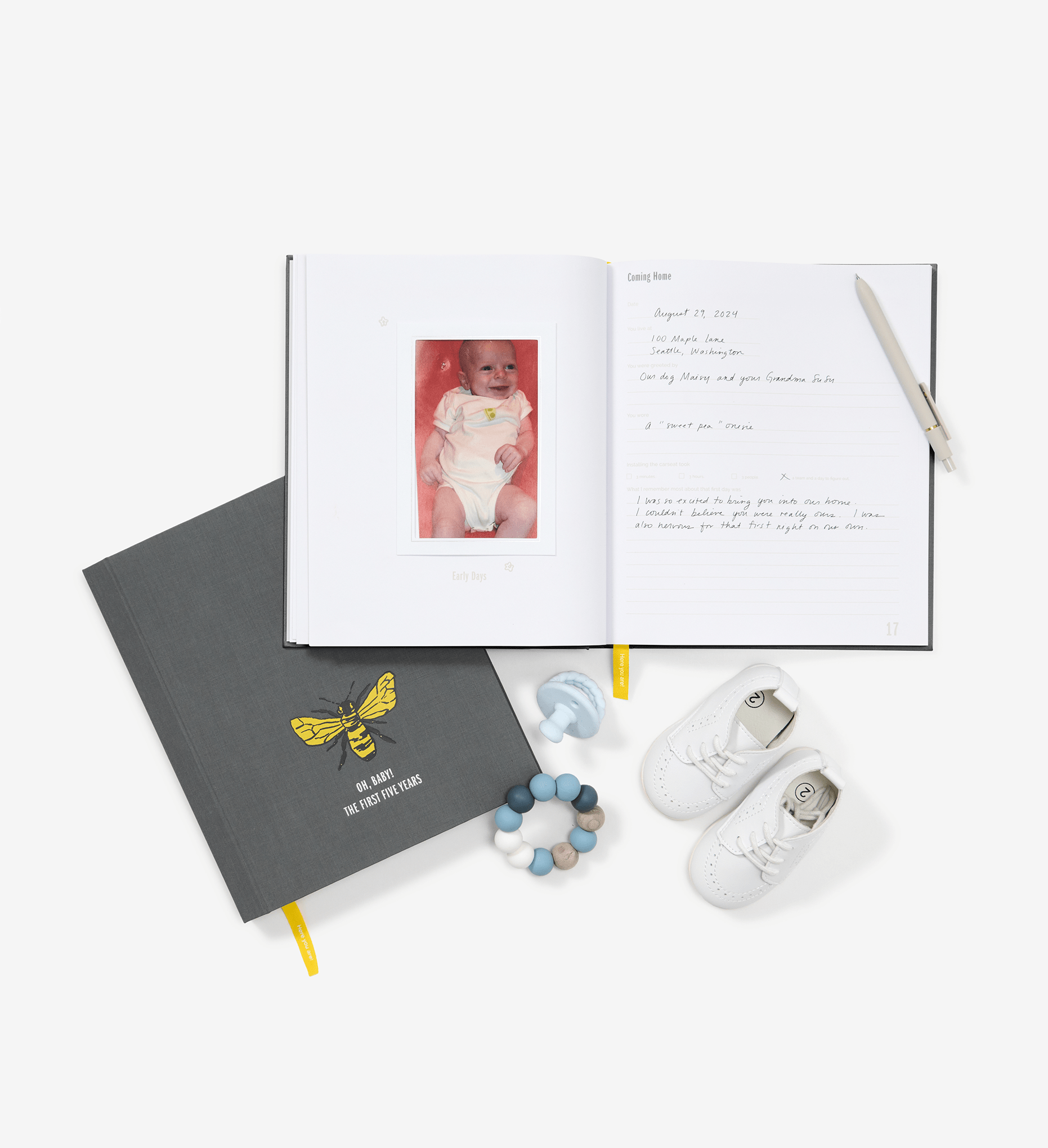 Savor Baby Book gray open propped