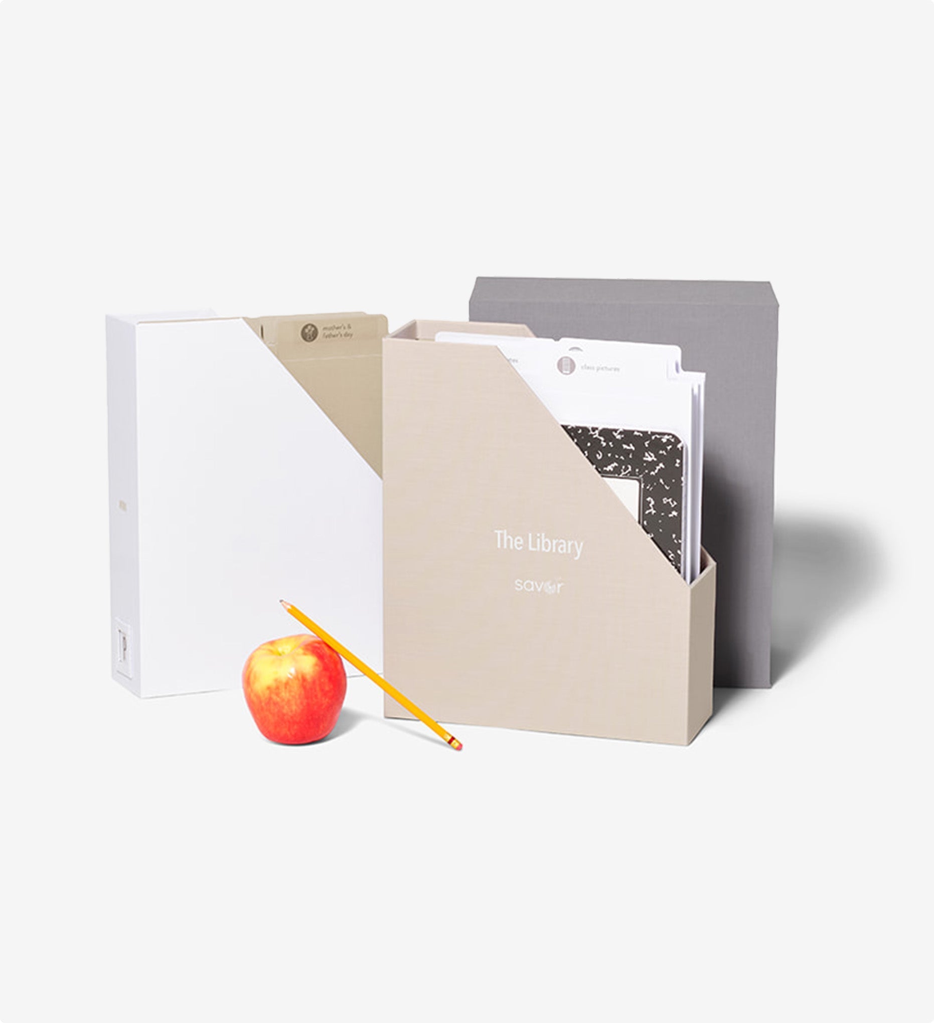 Open slate school years deluxe keepsake box with props.