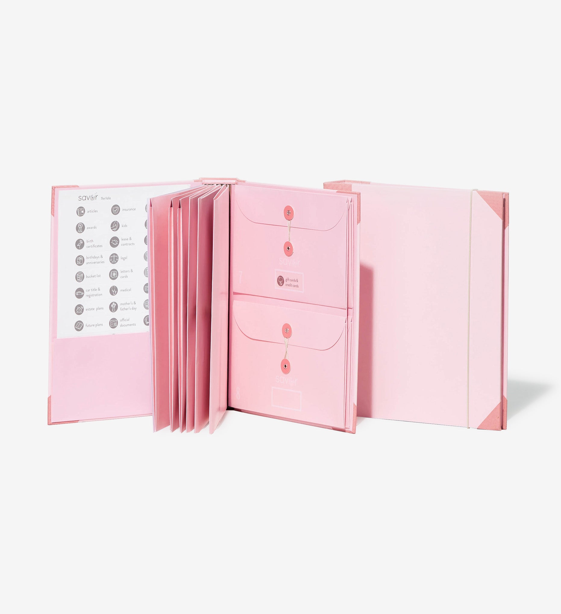 Pink folio document organizer open