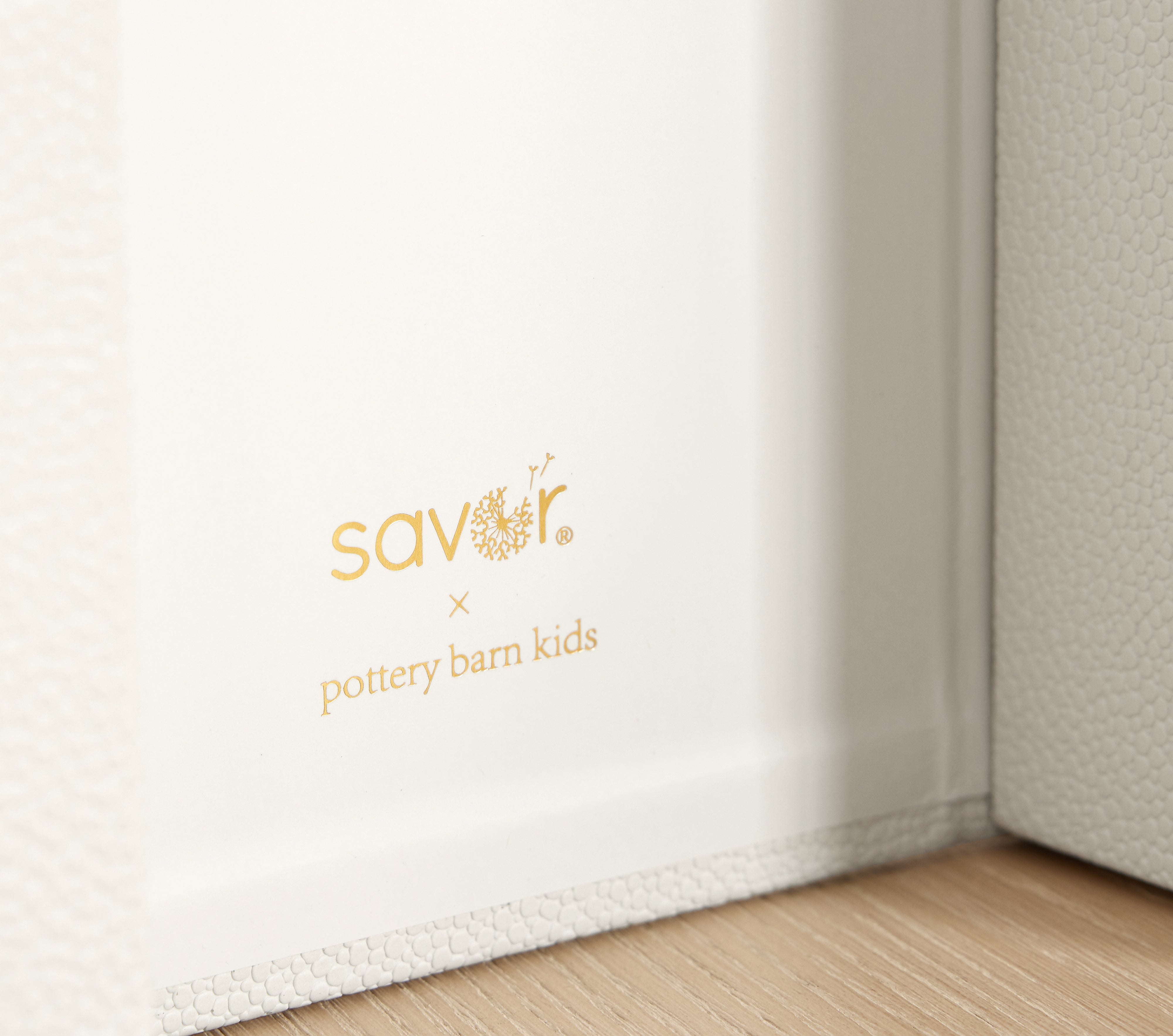 Close up on SavorxPBK logo on an ivory shagreen vault