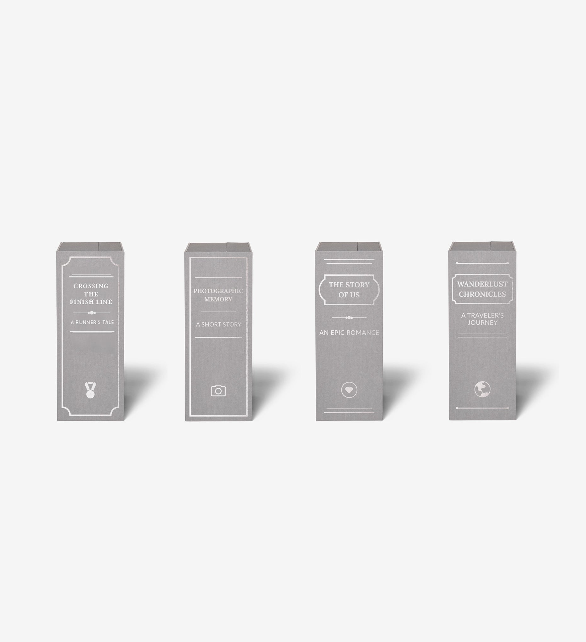four story book spines in slate
