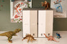 Savor baby deluxe keepsake box and school years keepsake box sitting side by side, toy dinosaurs at the front