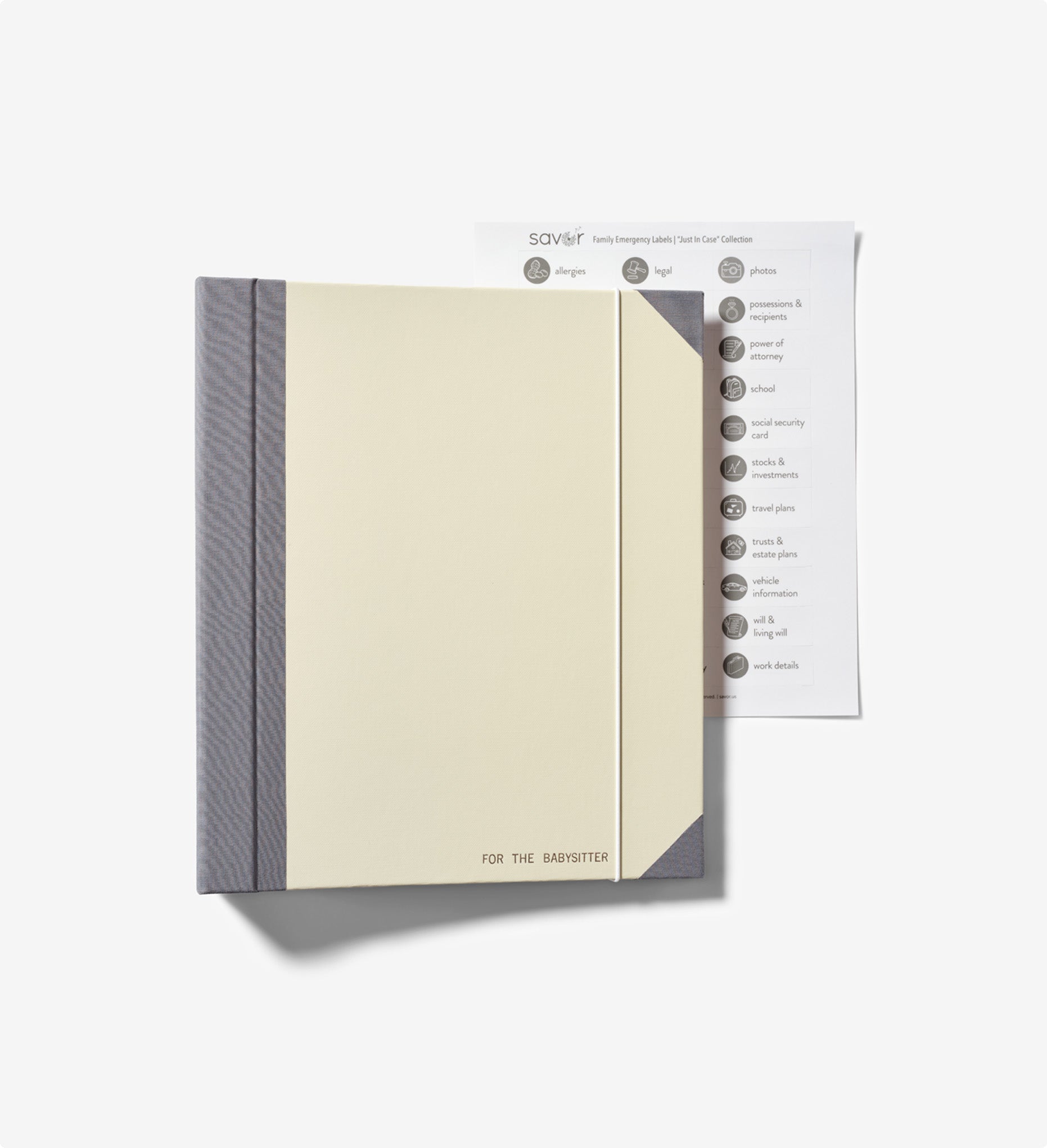 Savor slate babysitter binder with labels