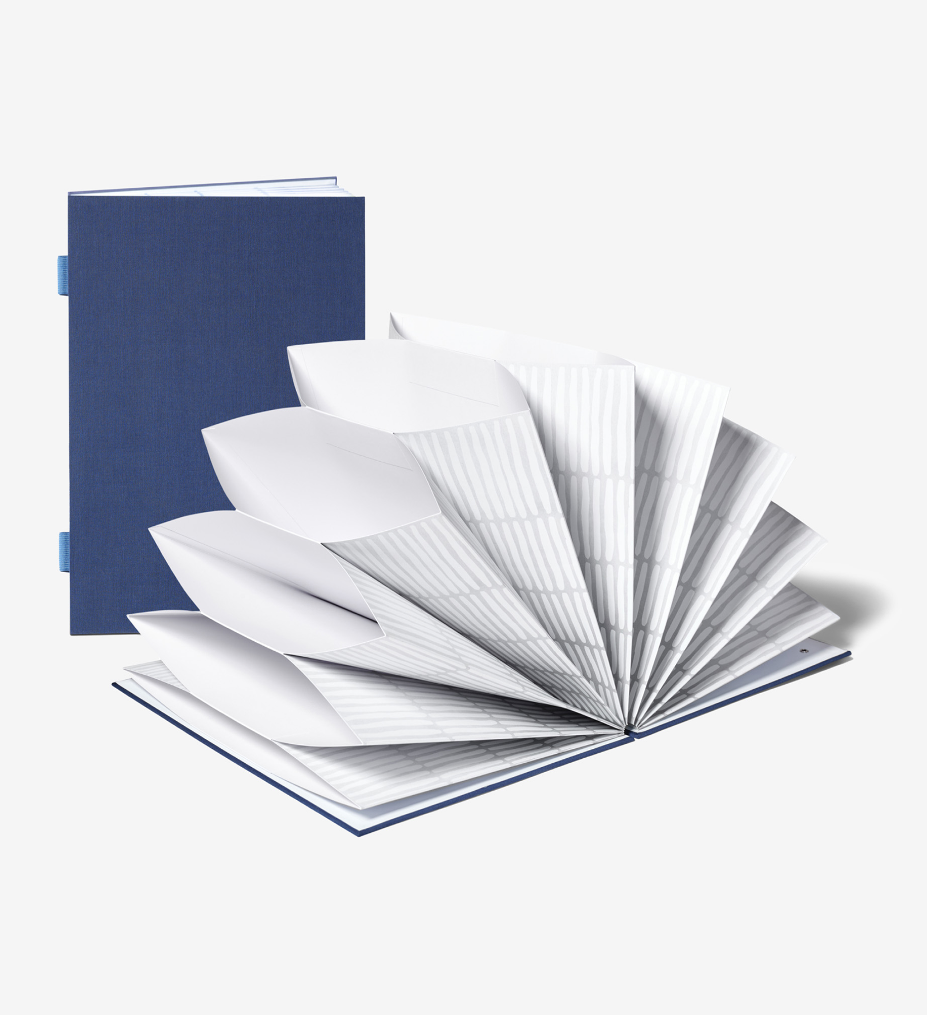 closed something blue, and gray fan folios.