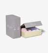 Savor Combo closed Vault keepsake box and overflow box in slate, both boxes read 'Harper' in a cursive font