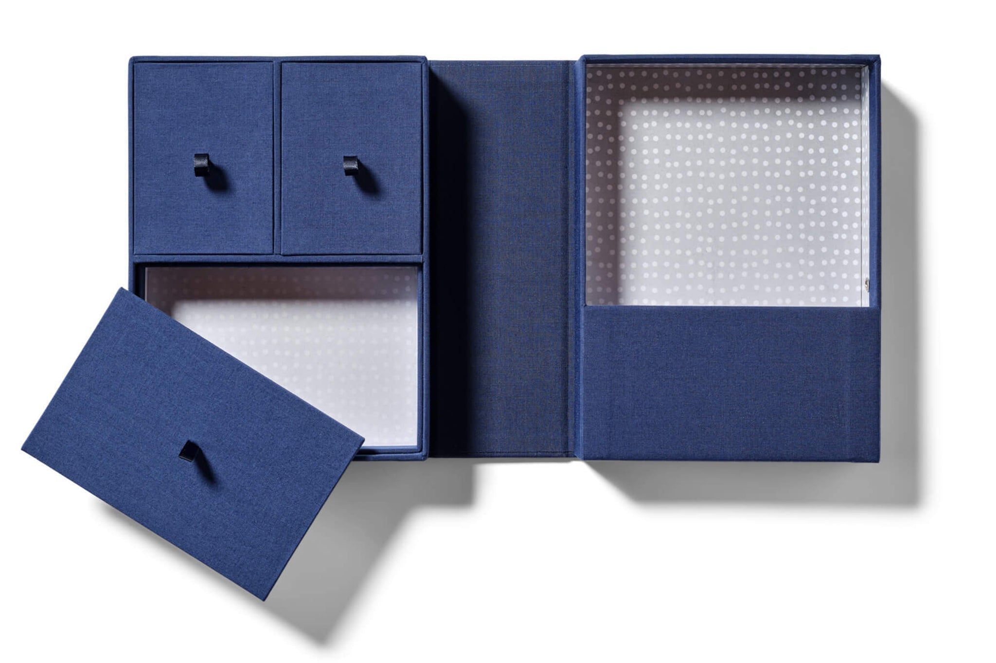 gray keepsake box with grey interiors with white dots