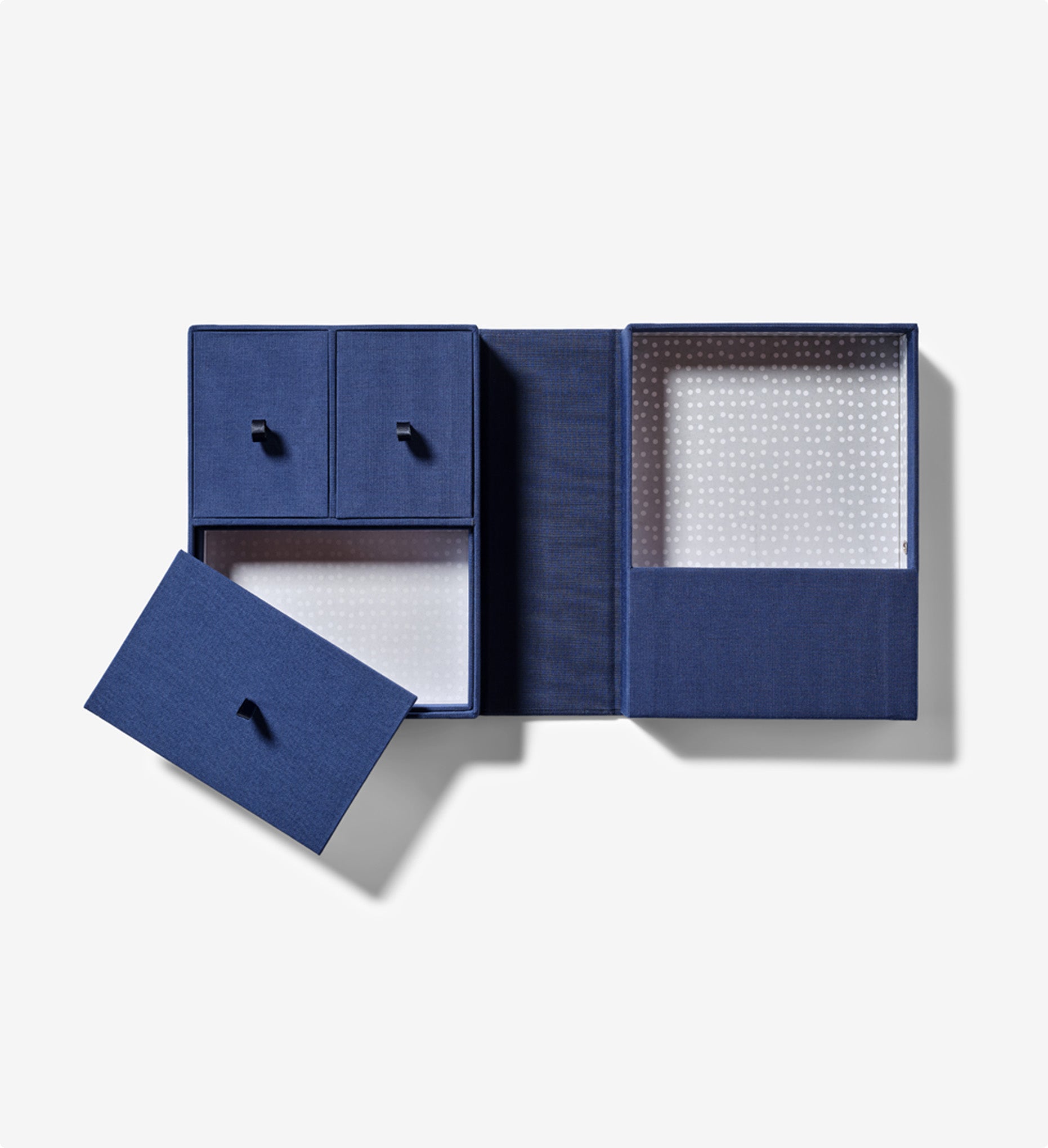 open something blue story box with neutral interior