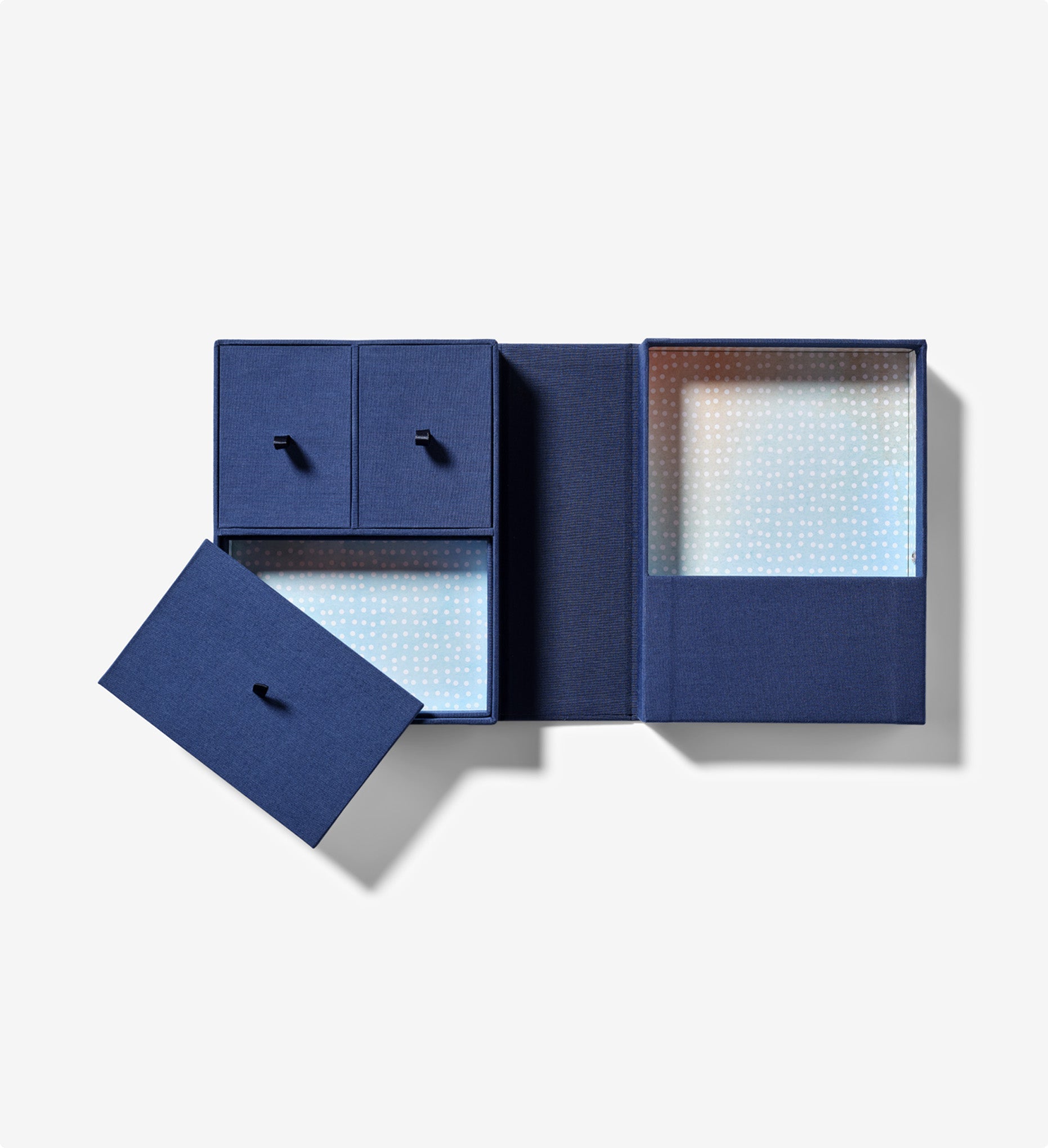 open something blue story box with coral and blue interior