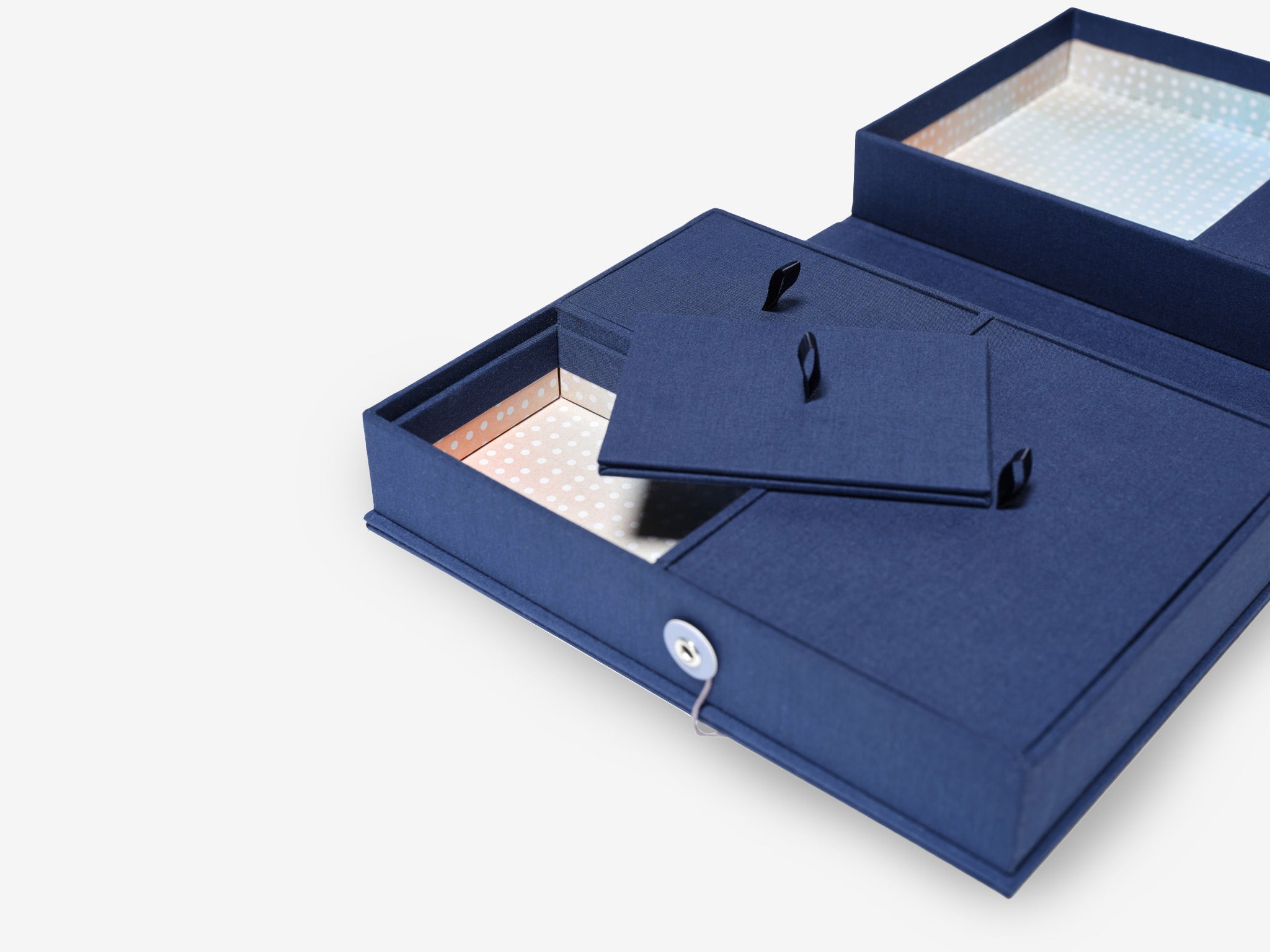 open something blue story box with colorful interior