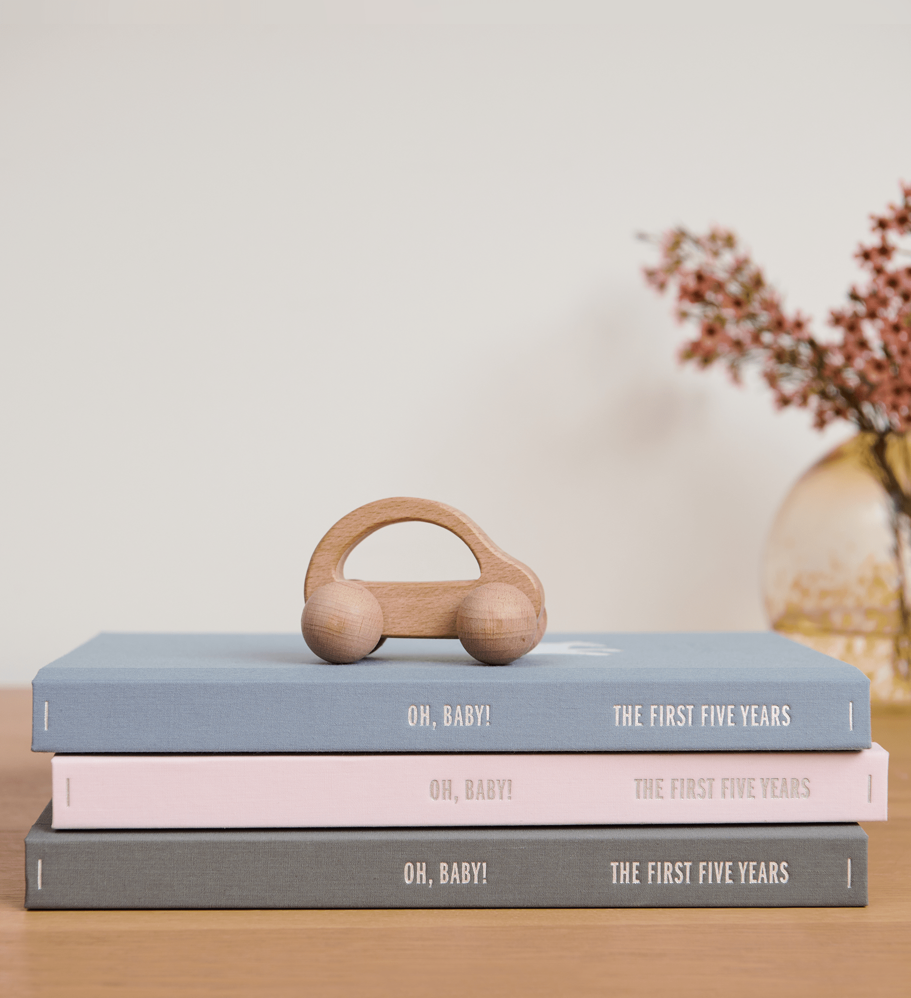 Savor closed baby books stacked