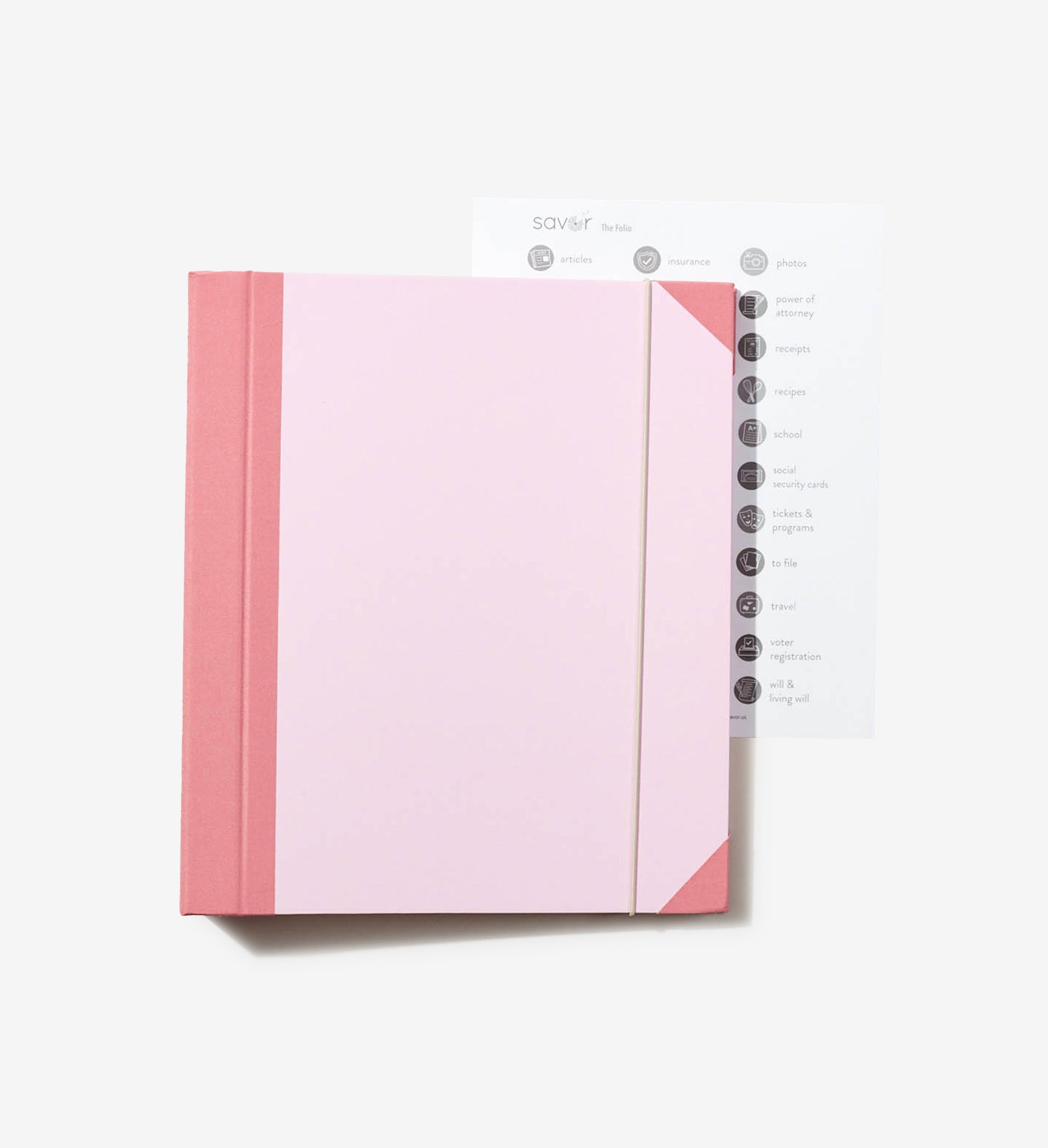 Pink folio document organizer closed