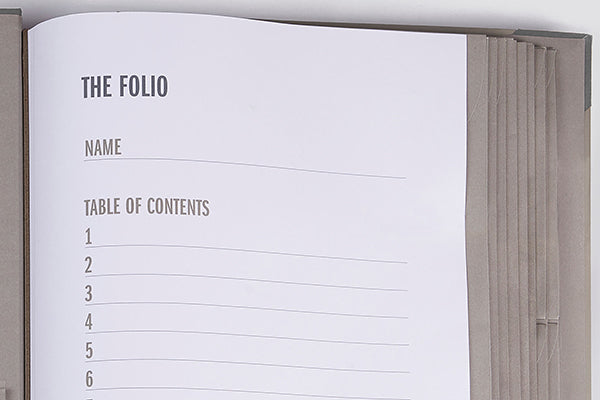 Beige open Savor Folio Document organizer open to table of contents page so important papers can stay organized