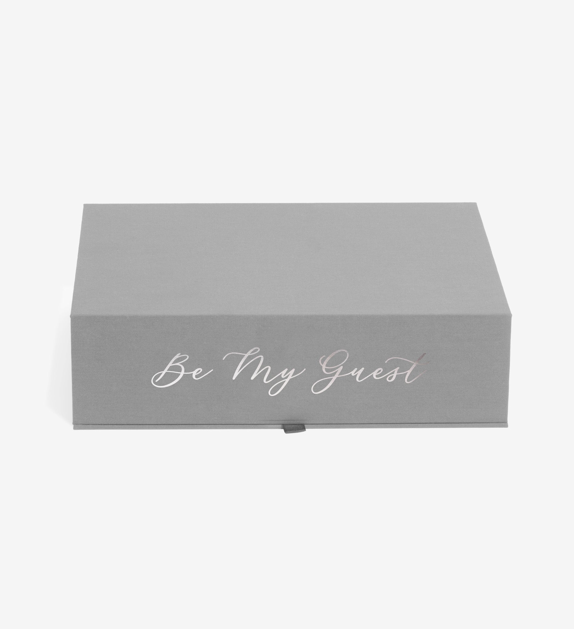 closed slate safe deposit box personalized with be my guest