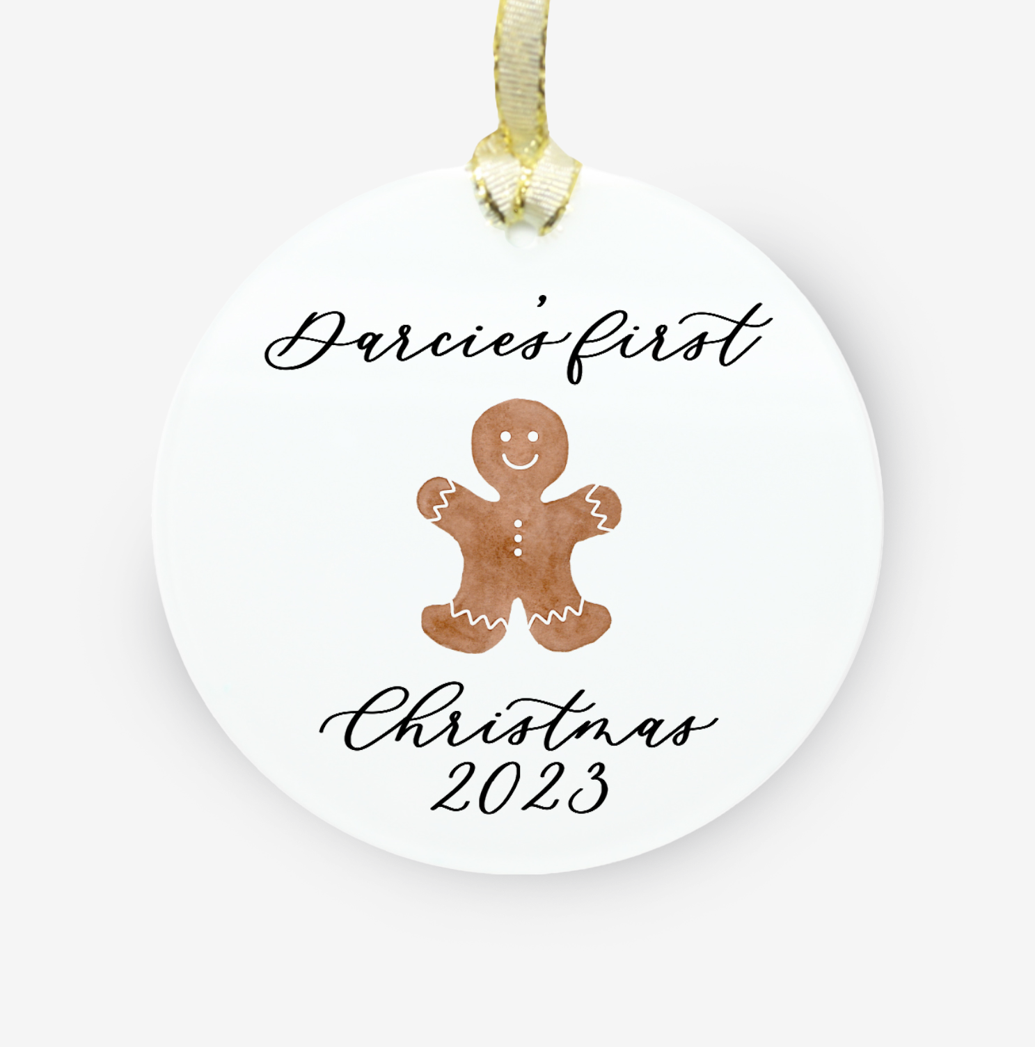 a christmas ornament personalized with laura and a gingerbread