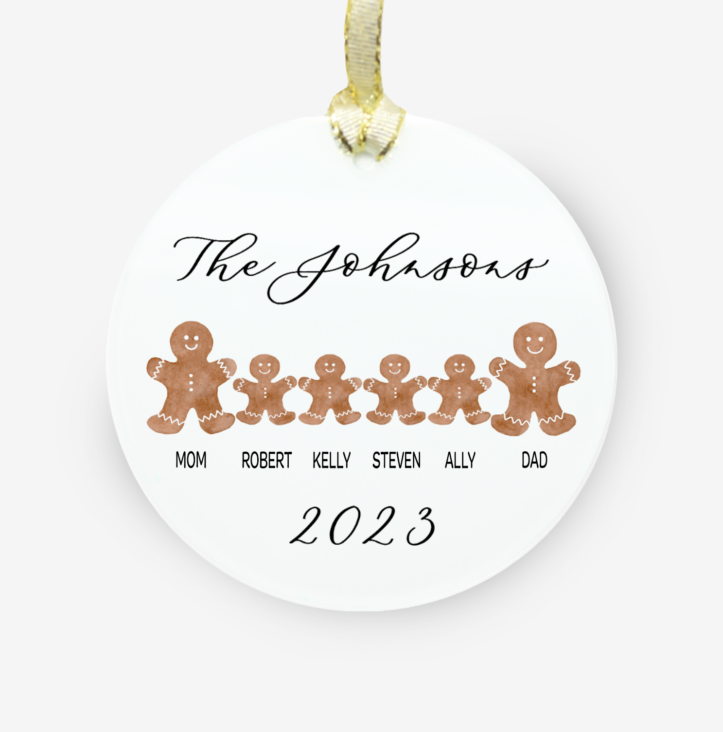 a christmas ornament personalized with laura and 6 gingerbread cookies