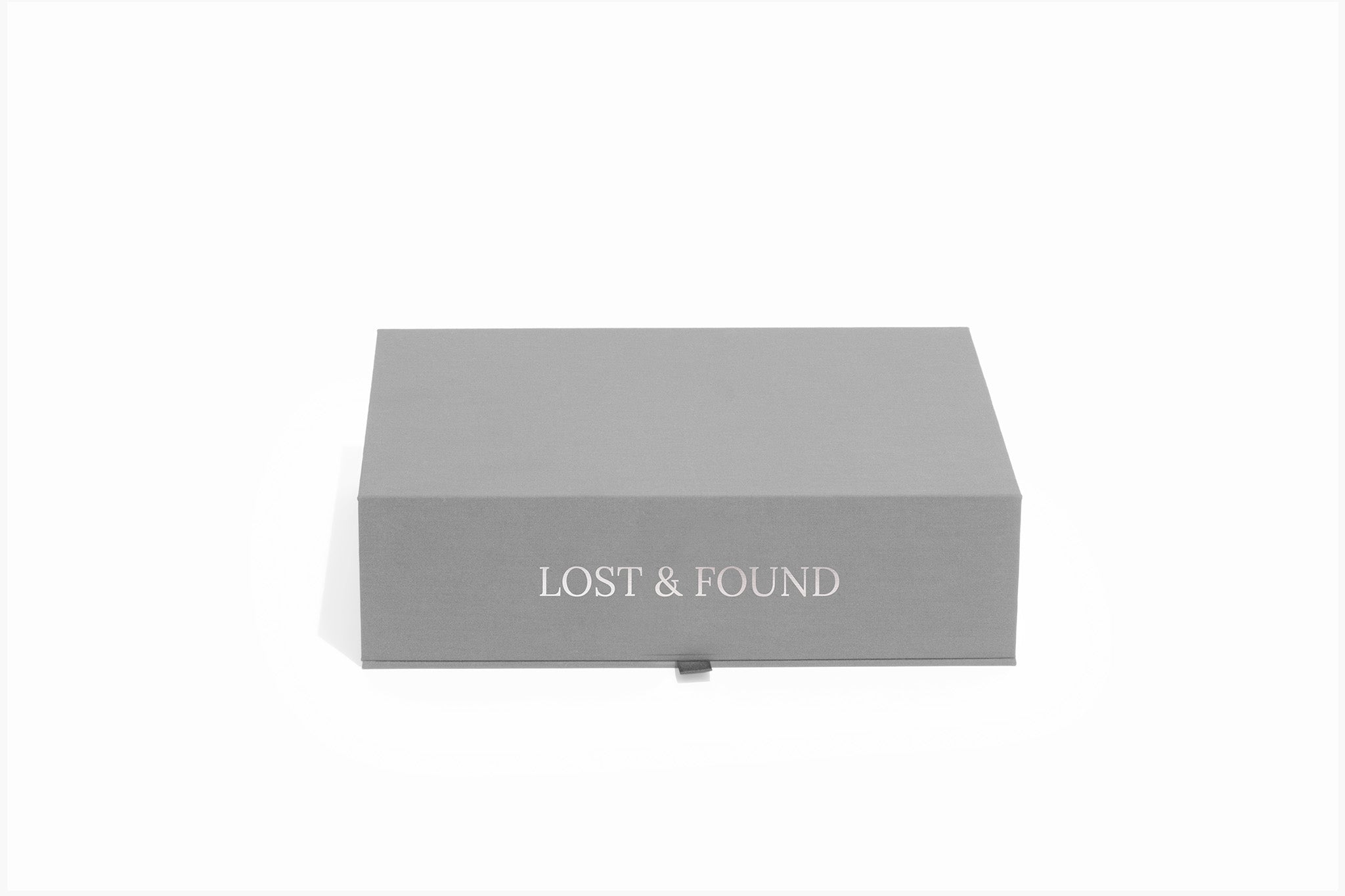 closed slate safe deposit box personalized with Lost and found