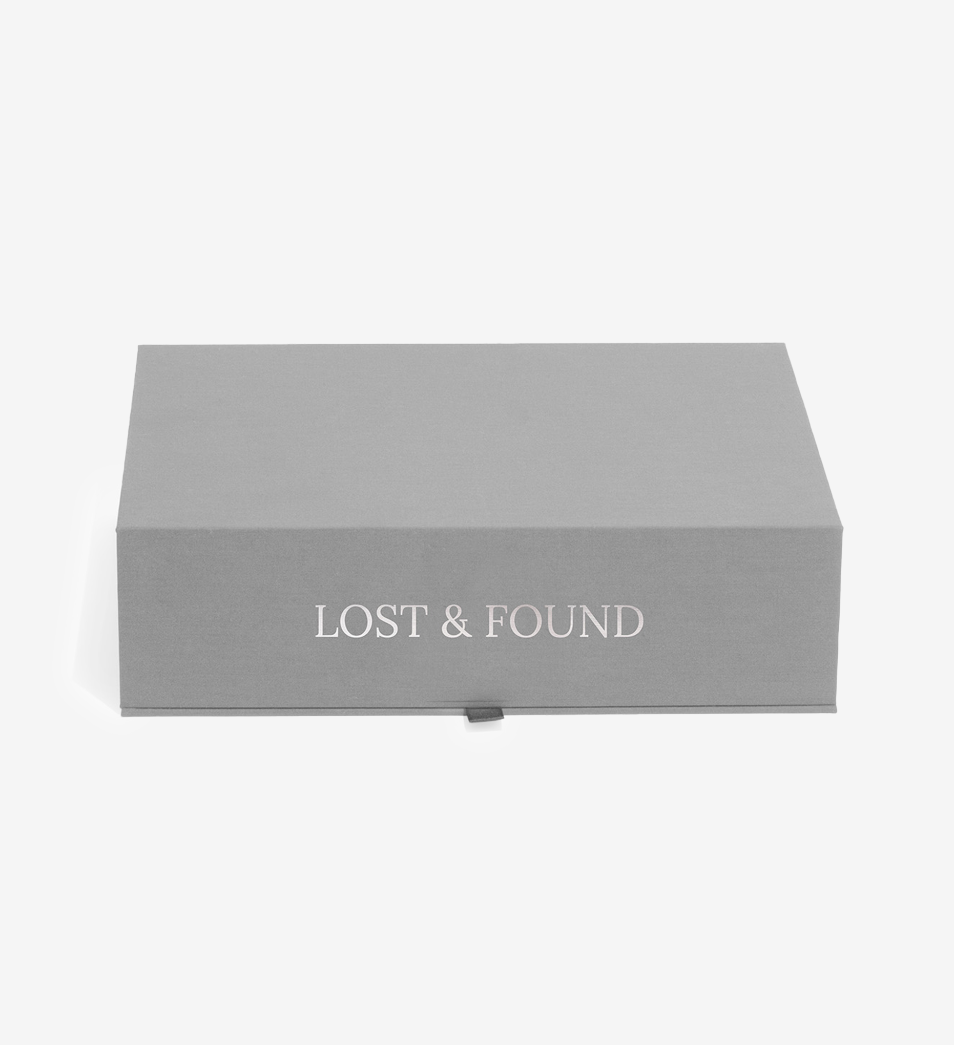 closed slate safe deposit box personalized with lost and found