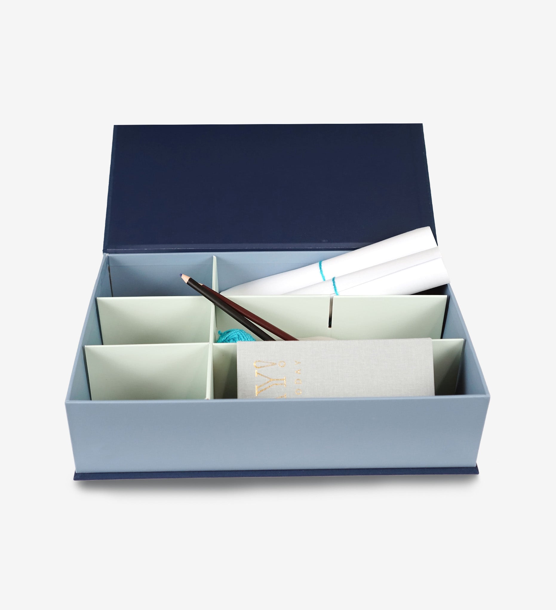 Savor Overflow box with a pencil and paper inside