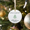 Personalized christmas ornament on a tree