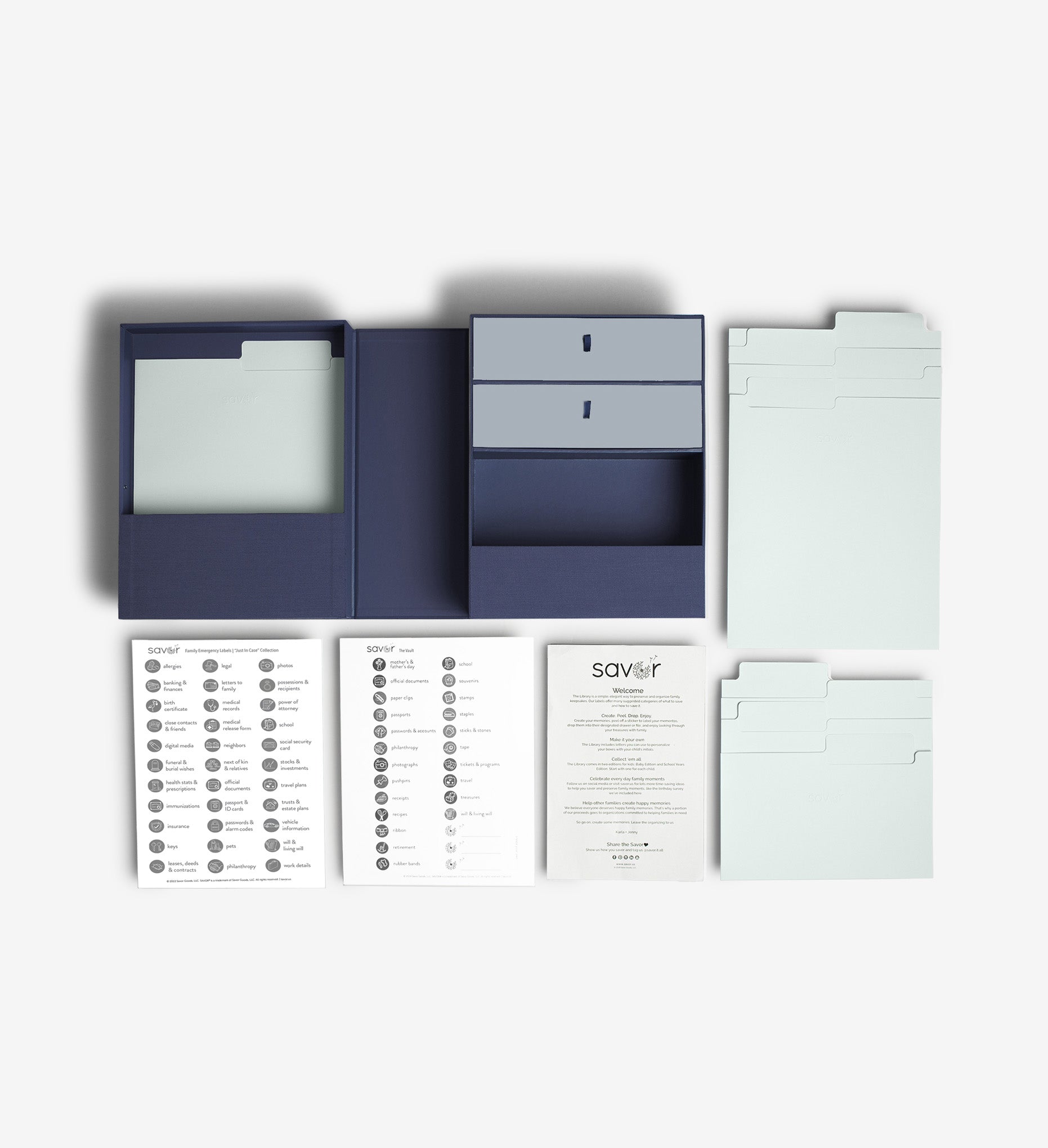 Birdseye, something blue family emergency organizer box laid out with folders and labels
