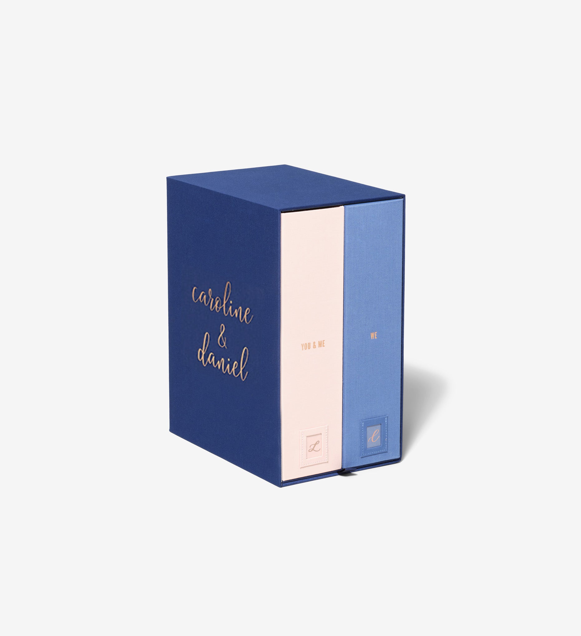 closed single something blue wedding deluxe keepsake box with personalization in caroline.