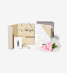 open slate wedding deluxe keepsake box with props.
