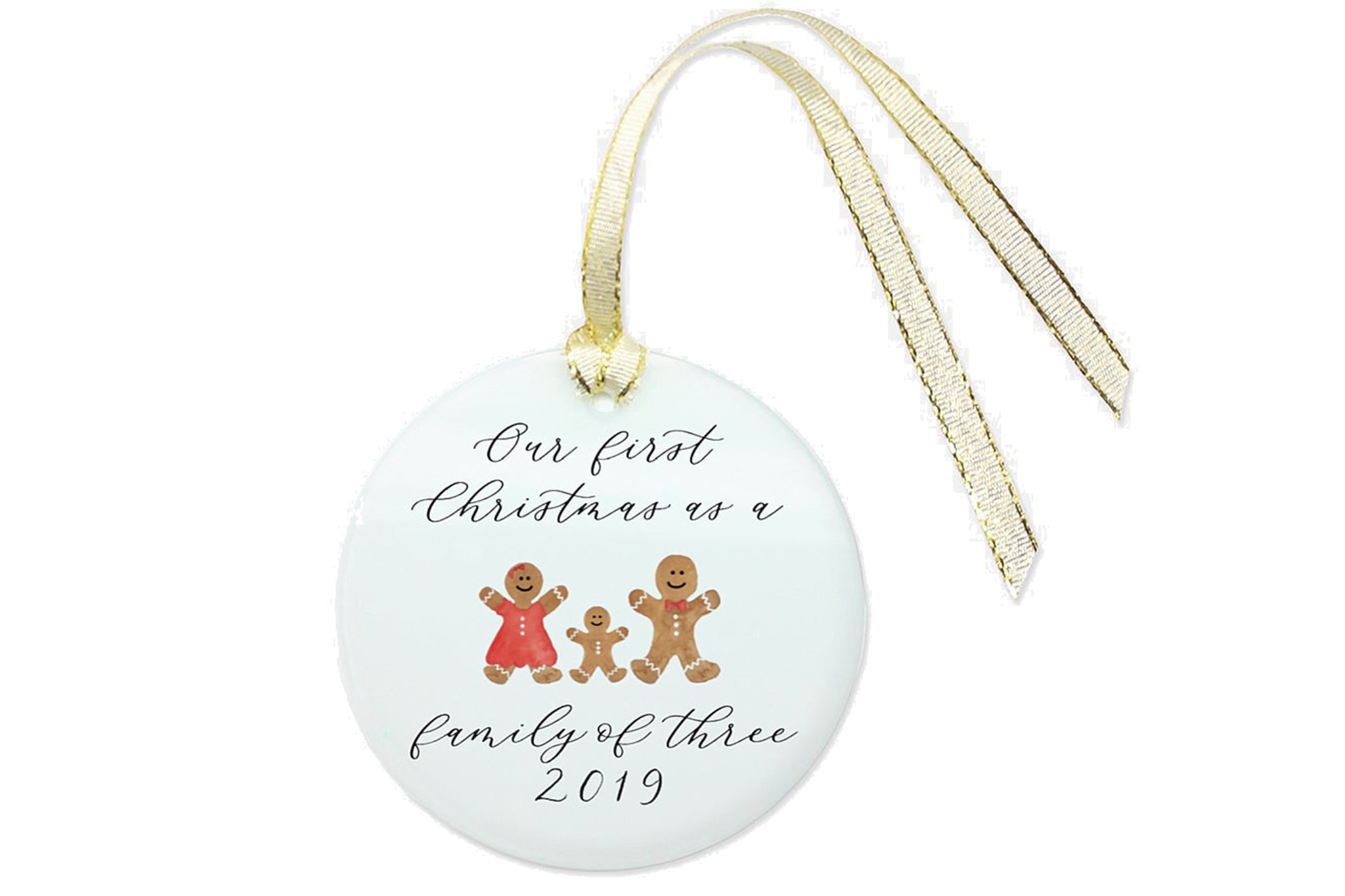 Savor first christmas ornament personalized with Laura font and a cookie family