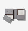 open slate travel story box with gray inside color.