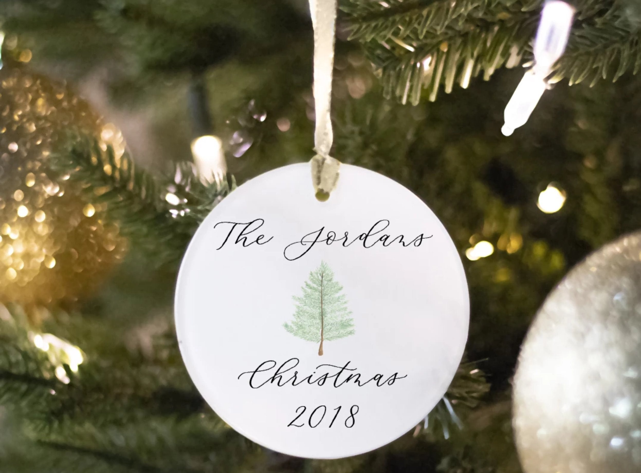 christmas ornament with a tree personalized